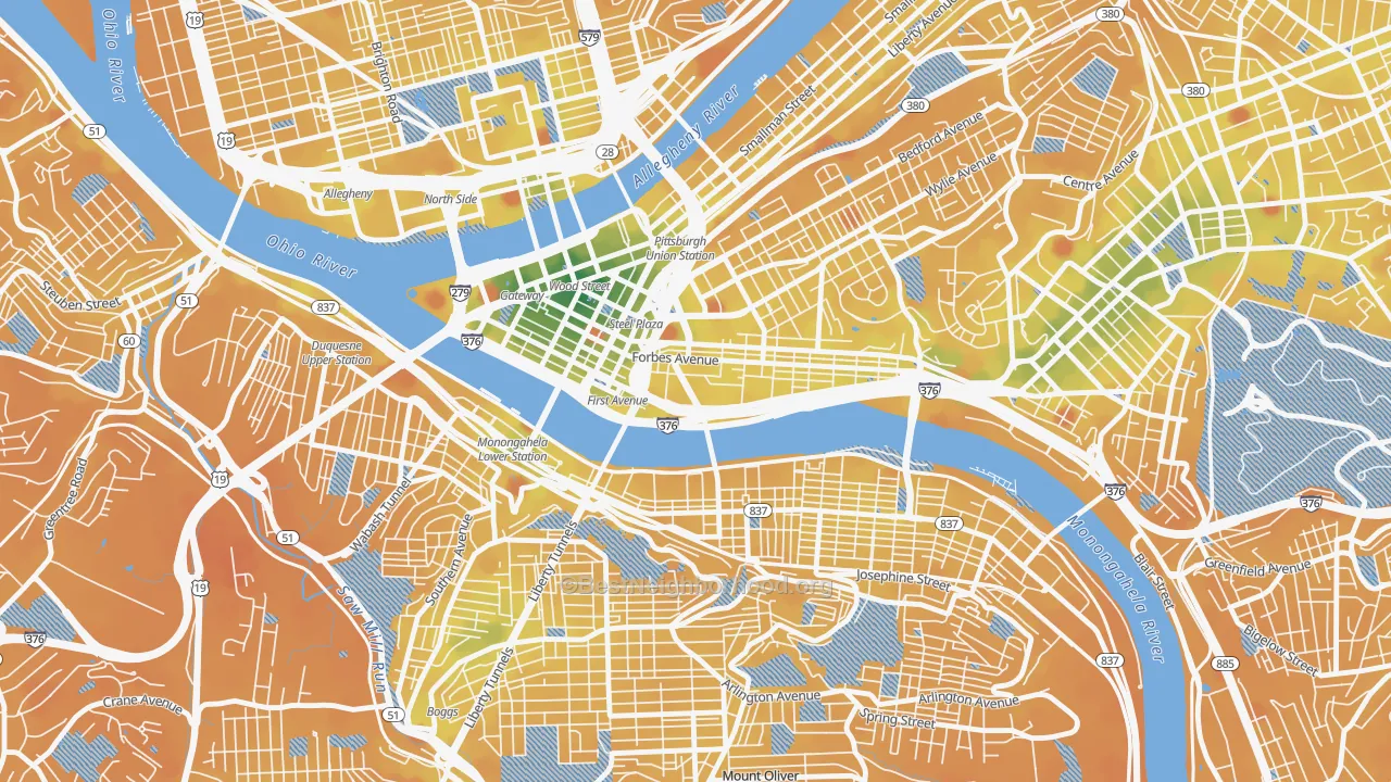 Transit Grade map of Bluff, Pittsburgh, PA