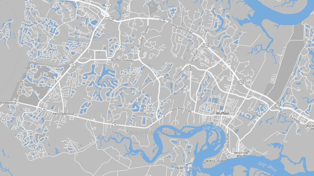 Transit Grade map of Bluffton, SC