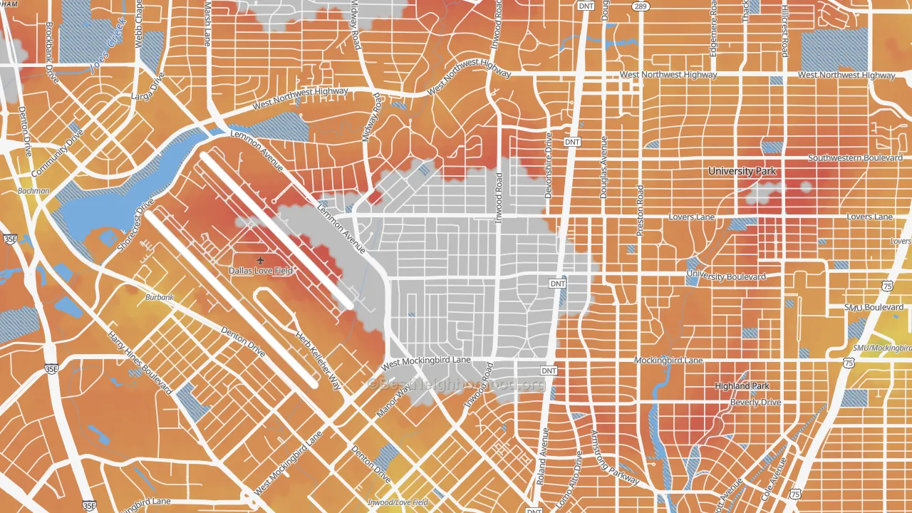Transit Grade map of Bluffview, Dallas, TX