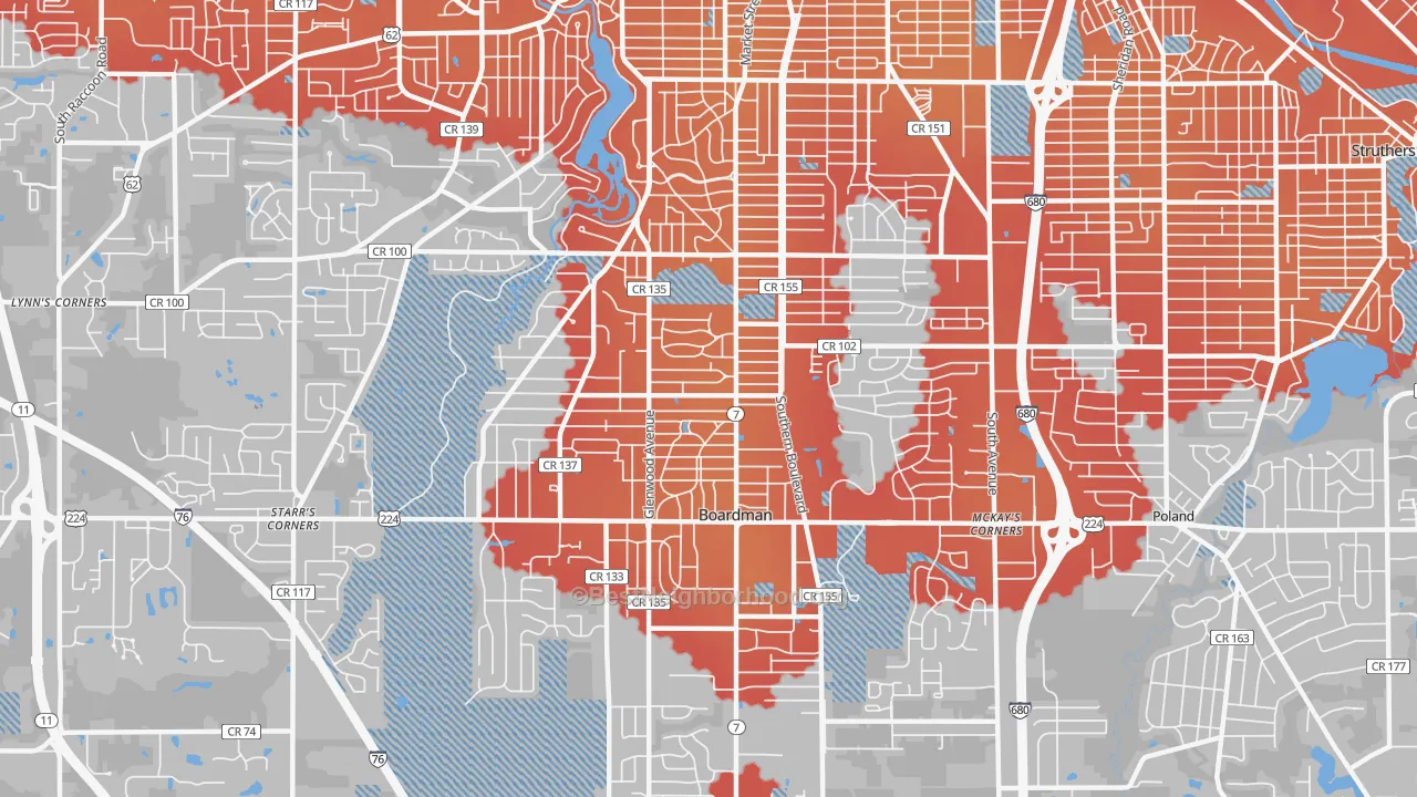 Transit Grade map of Boardman, OH