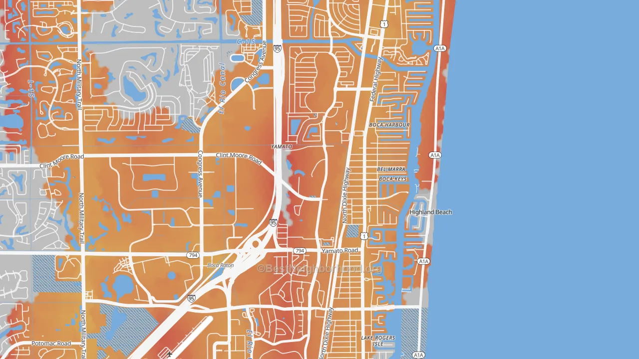Transit Grade map of Boca Teeca, Boca Raton, FL