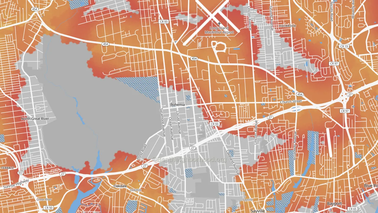 Transit Grade map of Bohemia, NY
