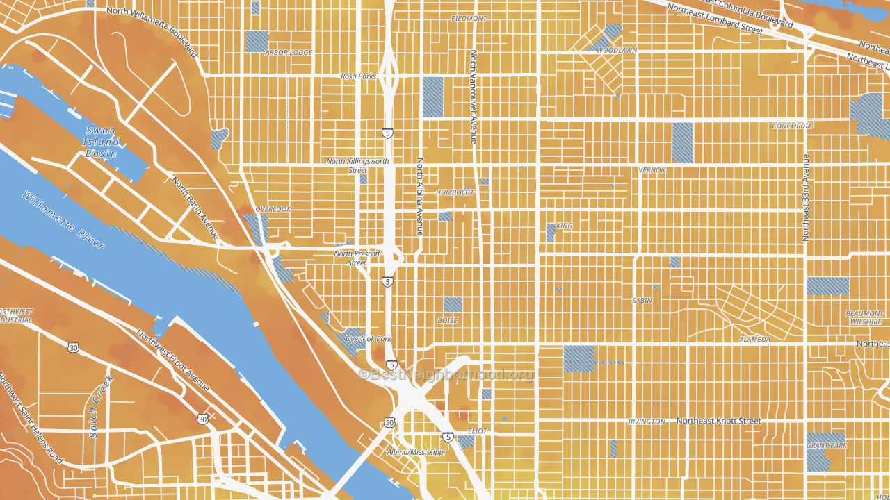 Transit Grade map of Boise, Portland, OR