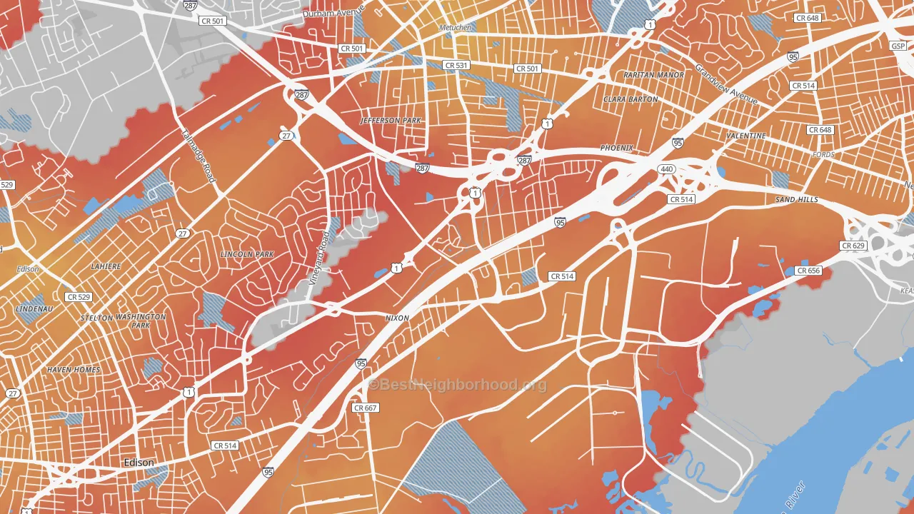 Transit Grade map of Bonhamtown, Edison, NJ