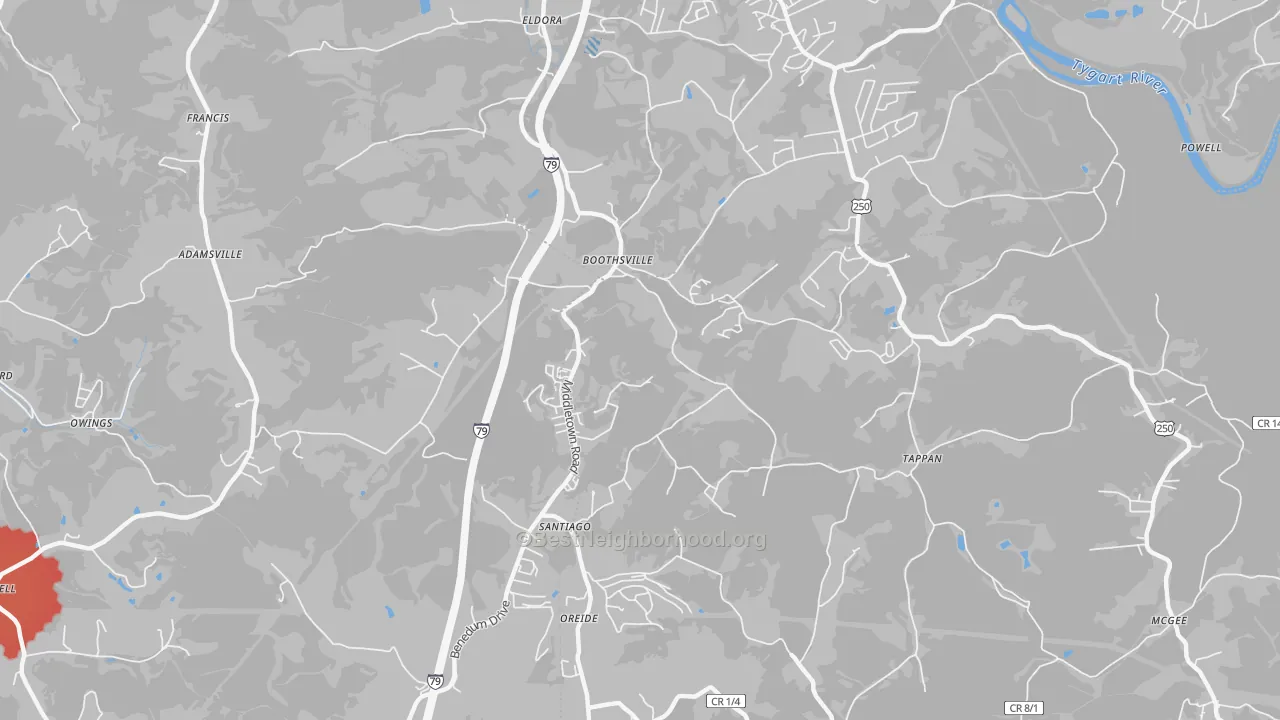Transit Grade map of Boothsville, WV