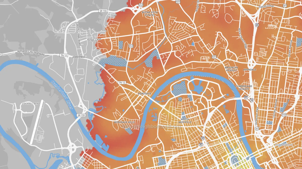 Transit Grade map of Bordeaux, Nashville, TN