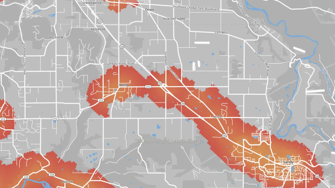 Transit Grade map of Boring, OR