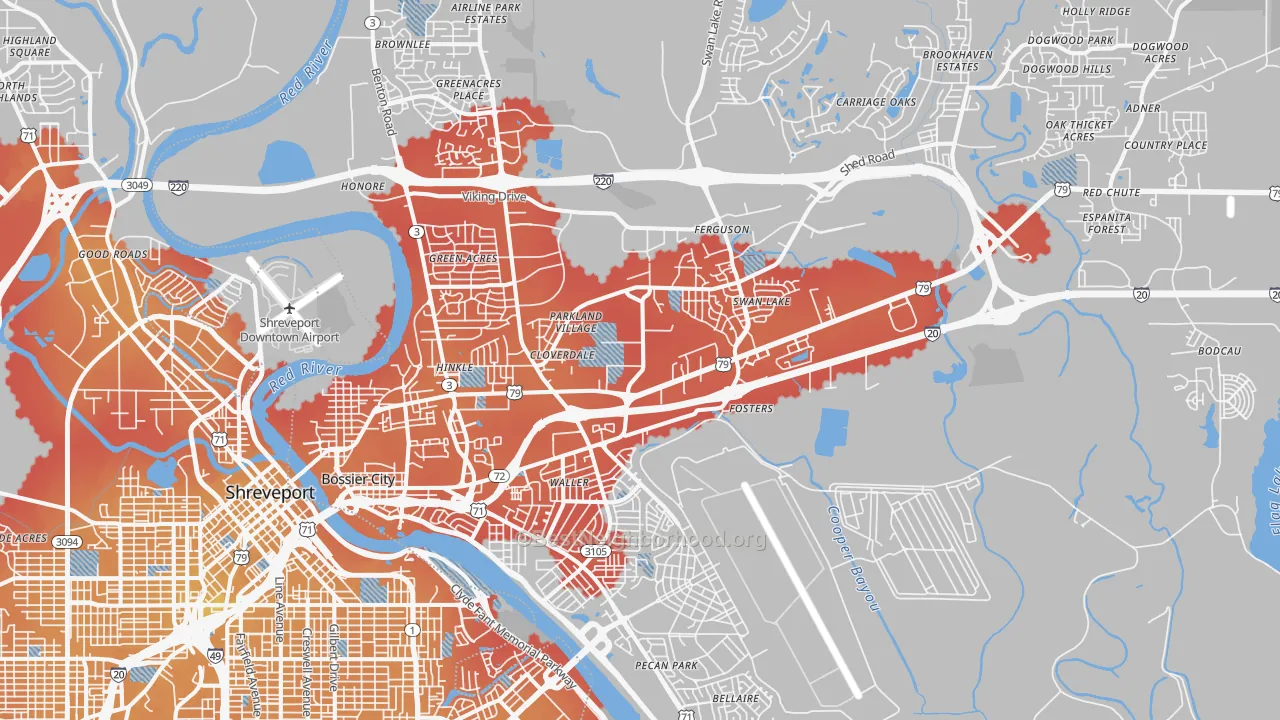 Transit Grade map of Bossier City, LA