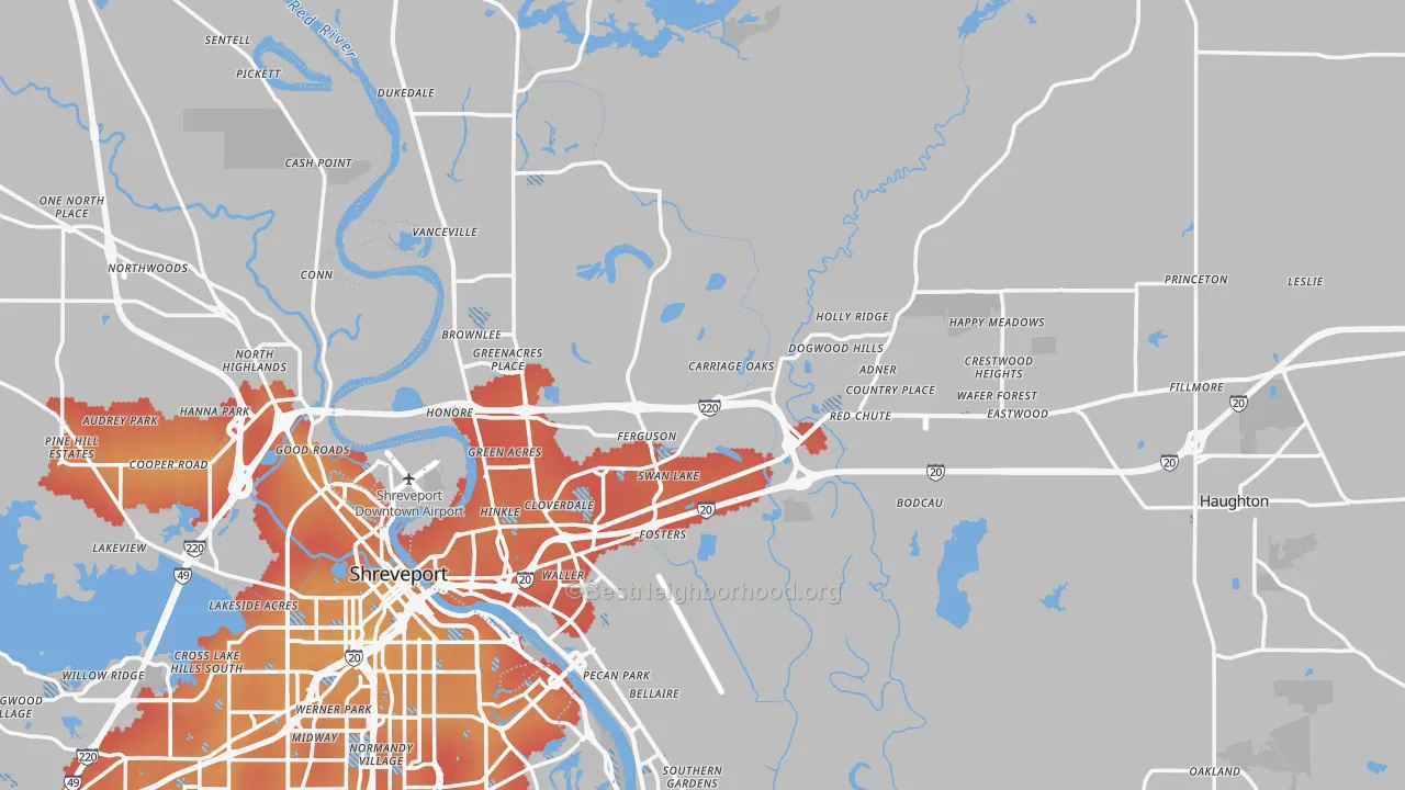 Transit Grade map of Bossier Parish, LA