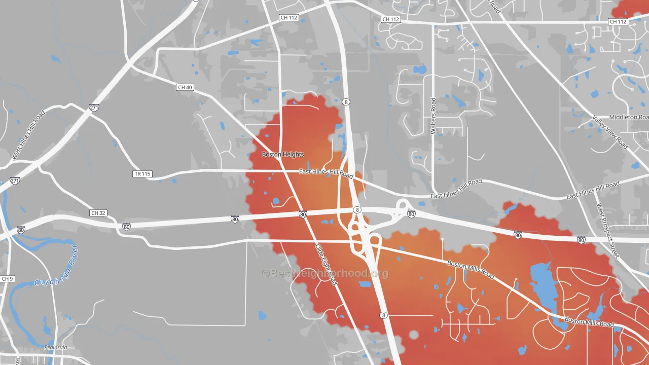 Transit Grade map of Boston Heights, OH