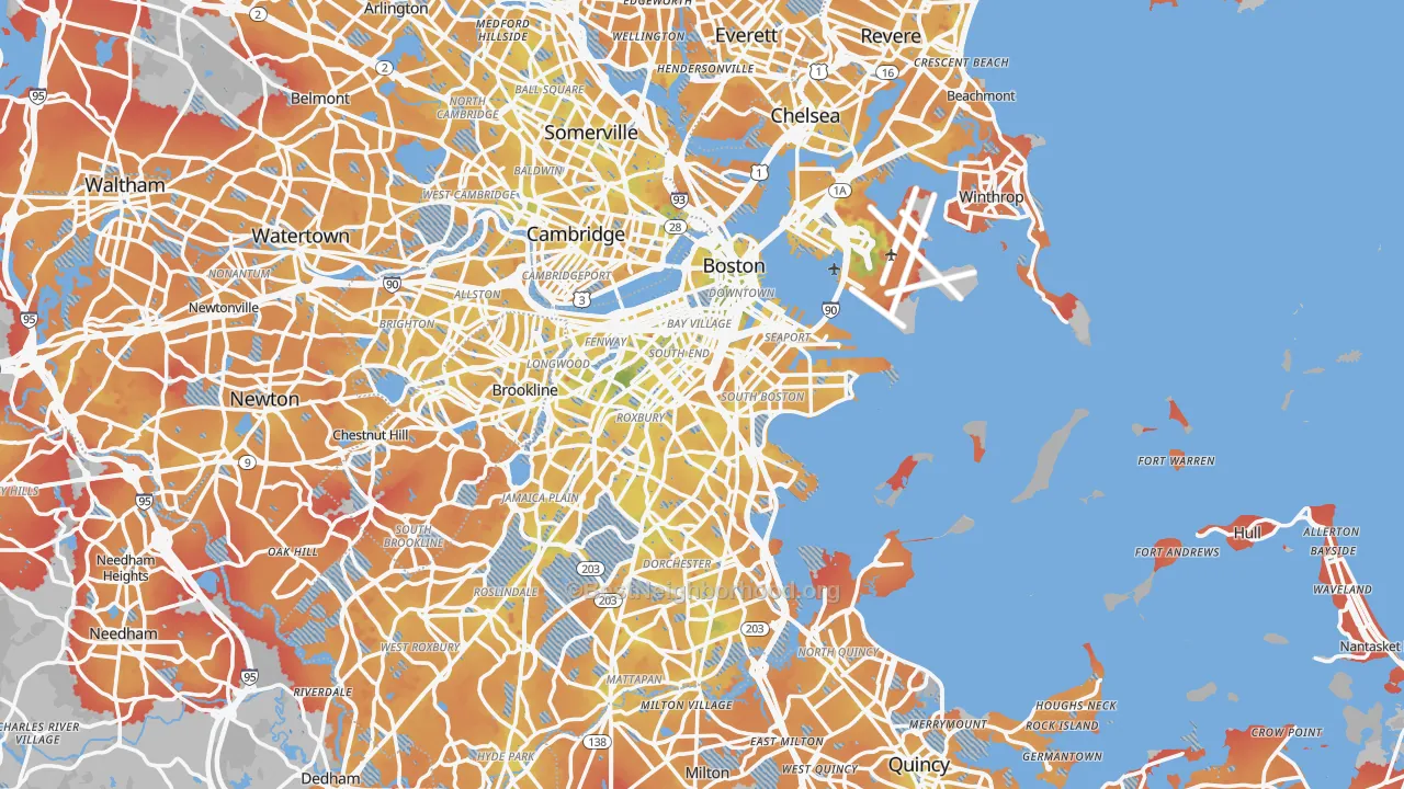 Transit Grade map of Boston, MA