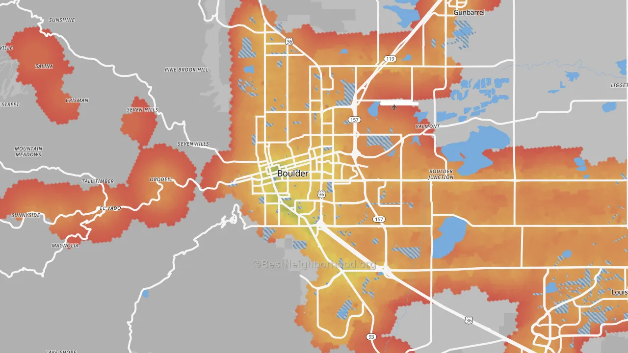Transit Grade map of Boulder, CO