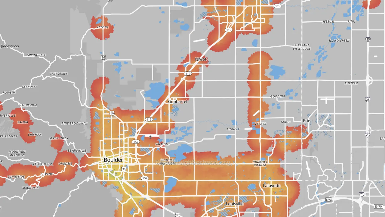 Transit Grade map of Boulder County, CO