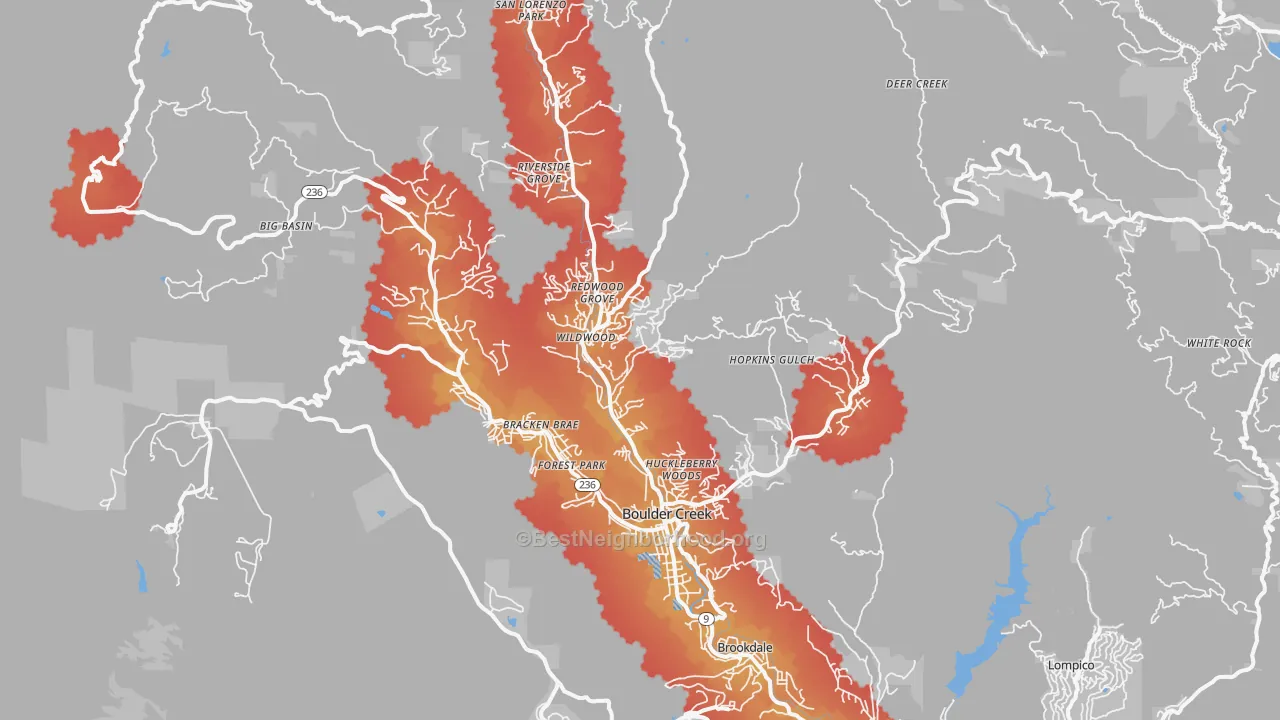 Transit Grade map of Boulder Creek, CA