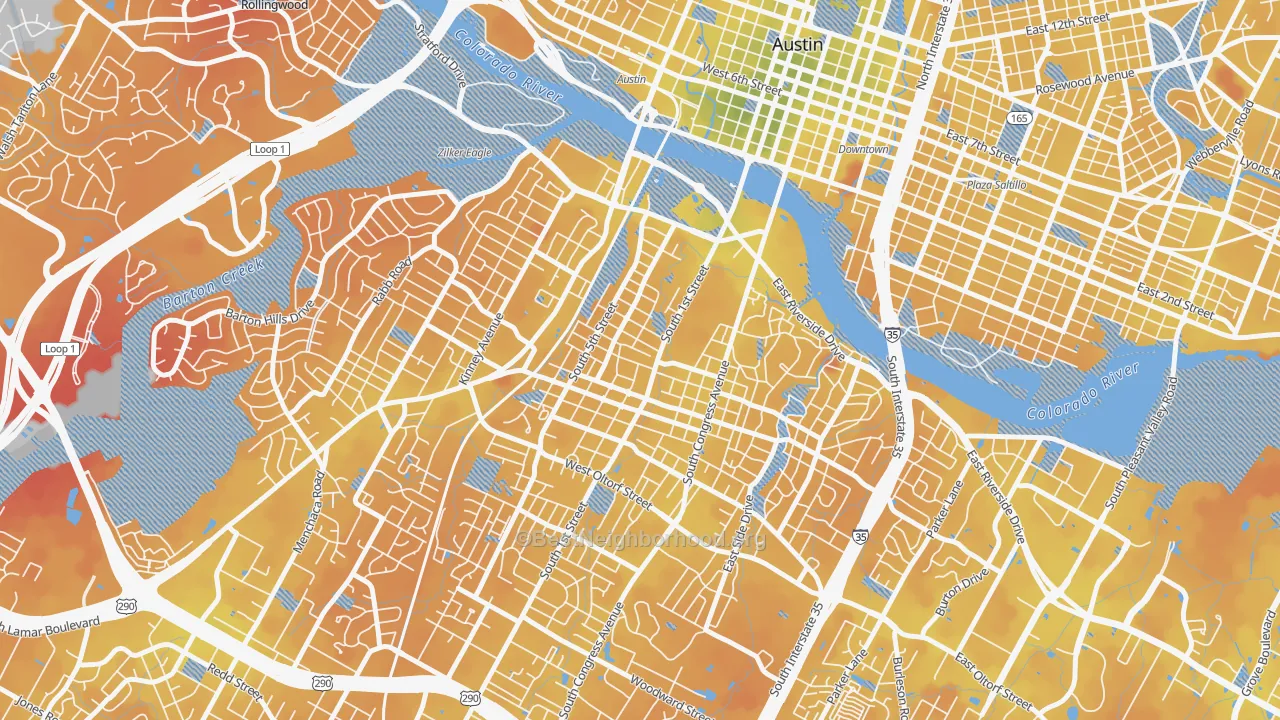 Transit Grade map of Bouldin, Austin, TX