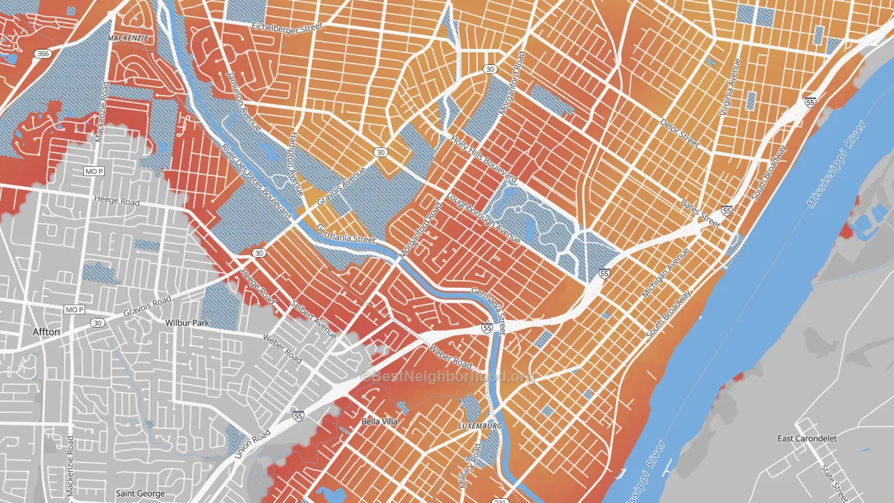 Transit Grade map of Boulevard Heights, St. Louis, MO