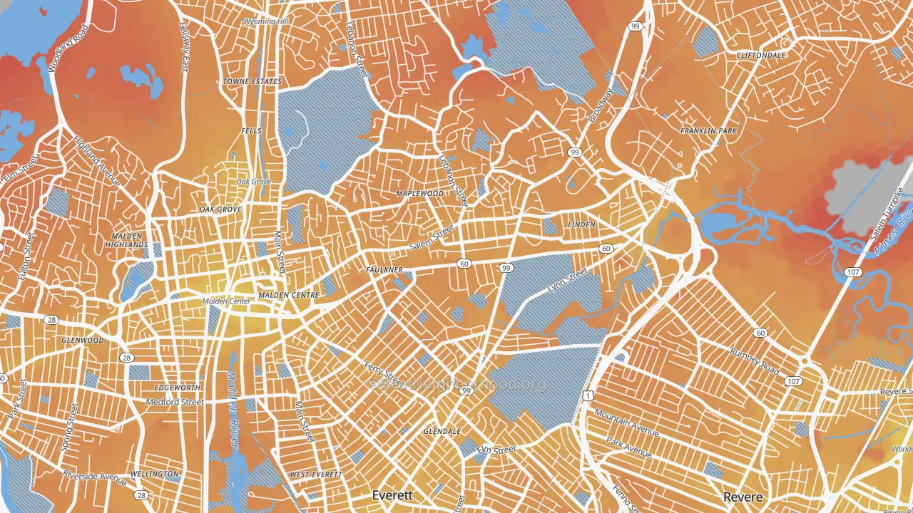 Transit Grade map of Bowdoin Apartments, Malden, MA