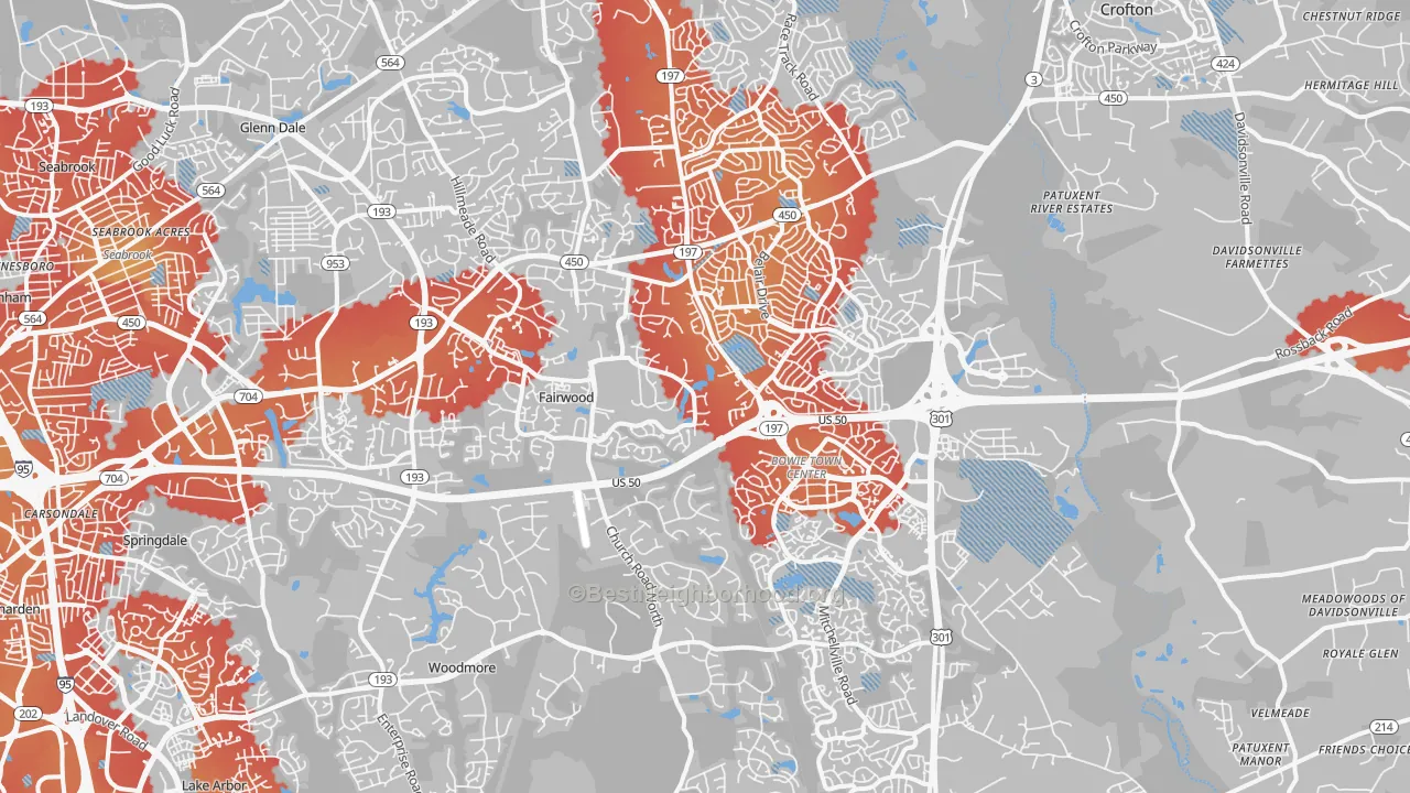 Transit Grade map of Bowie, MD