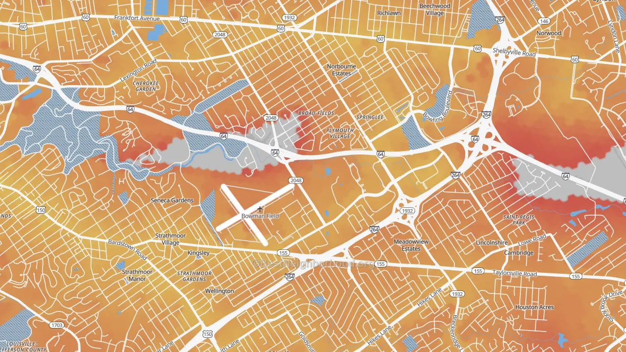 Transit Grade map of Bowman, Louisville, KY
