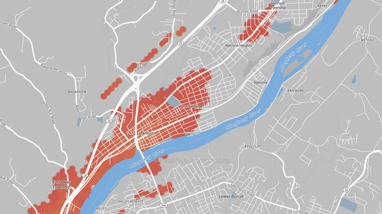 Transit Grade map of Brackenridge, PA
