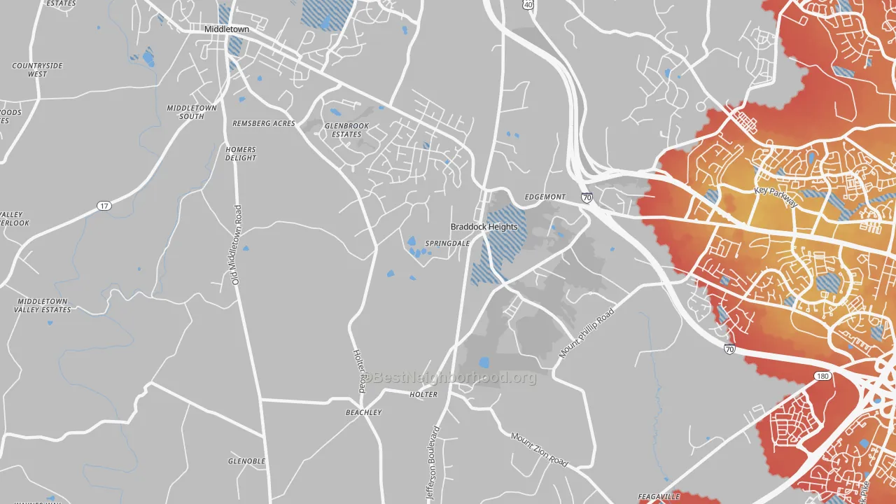 Transit Grade map of Braddock Heights, MD