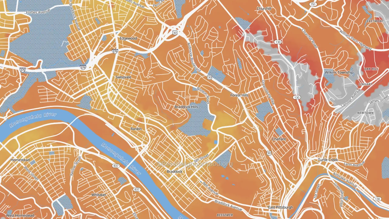 Transit Grade map of Braddock Hills, PA