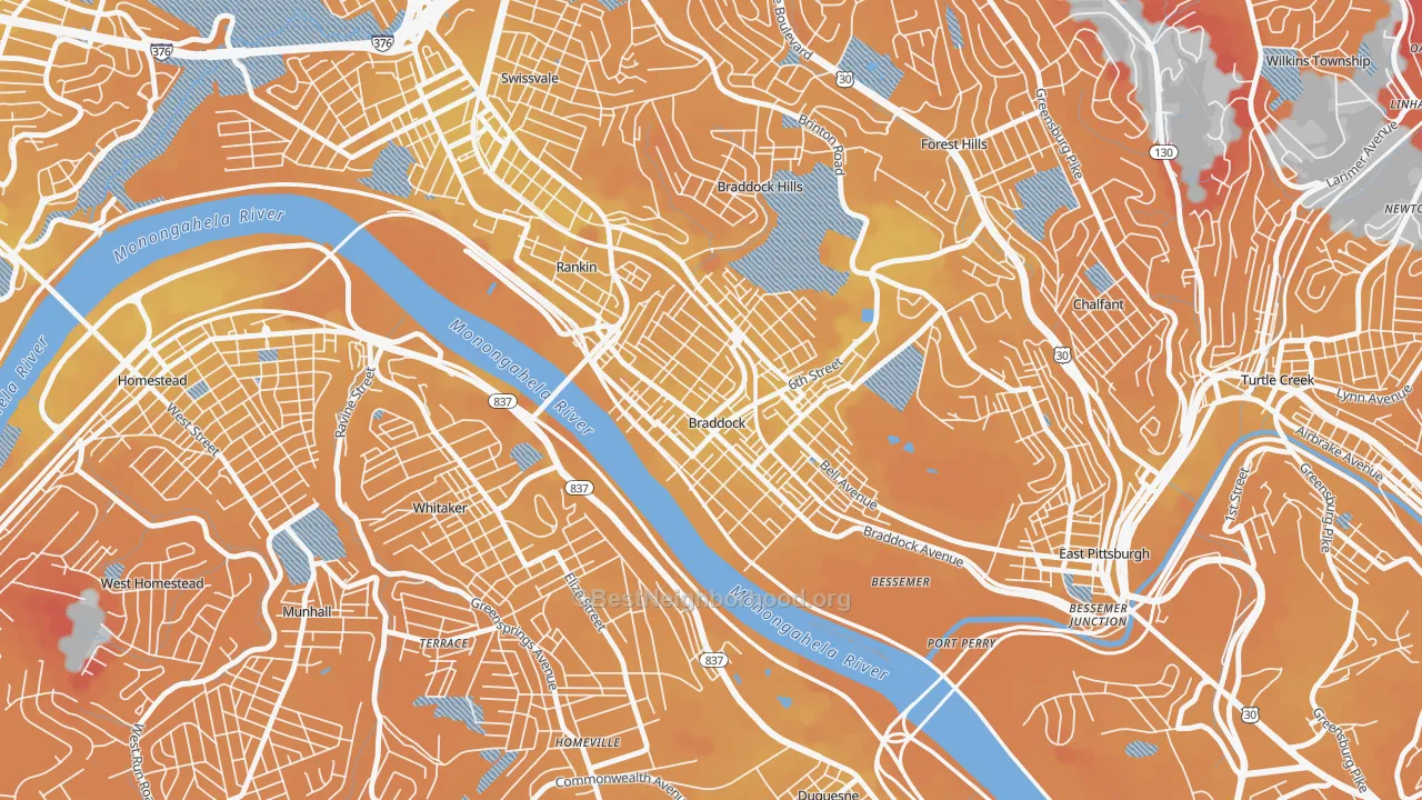 Transit Grade map of Braddock, PA