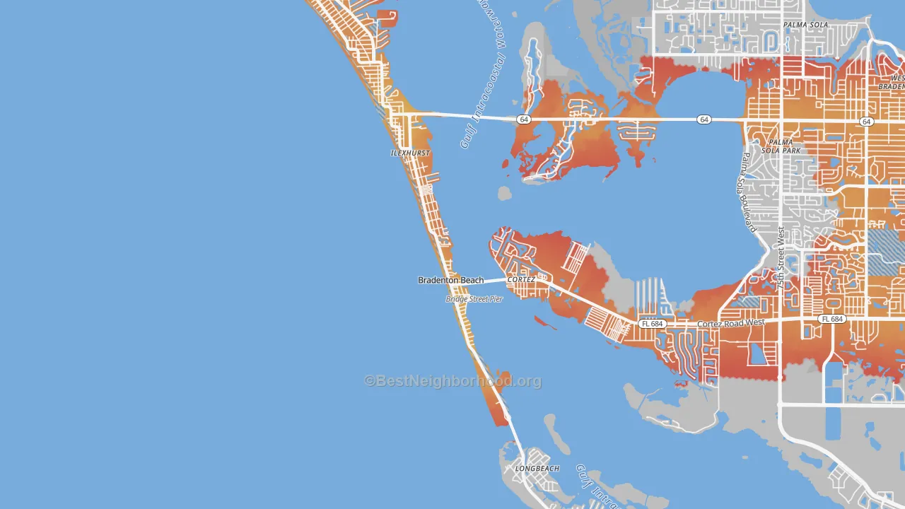 Transit Grade map of Bradenton Beach, FL