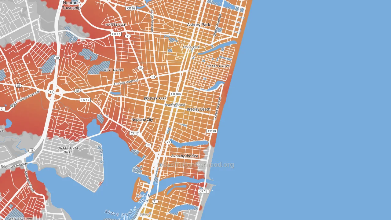 Transit Grade map of Bradley Beach, NJ