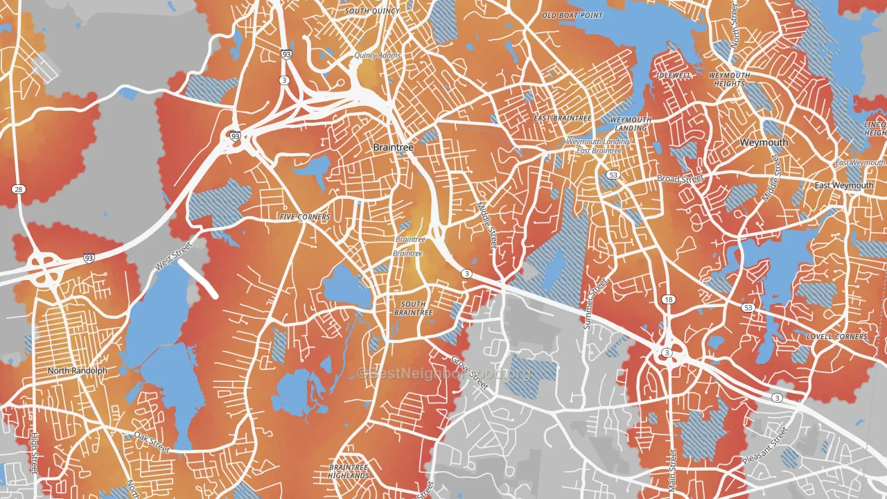 Transit Grade map of Braintree Town, MA