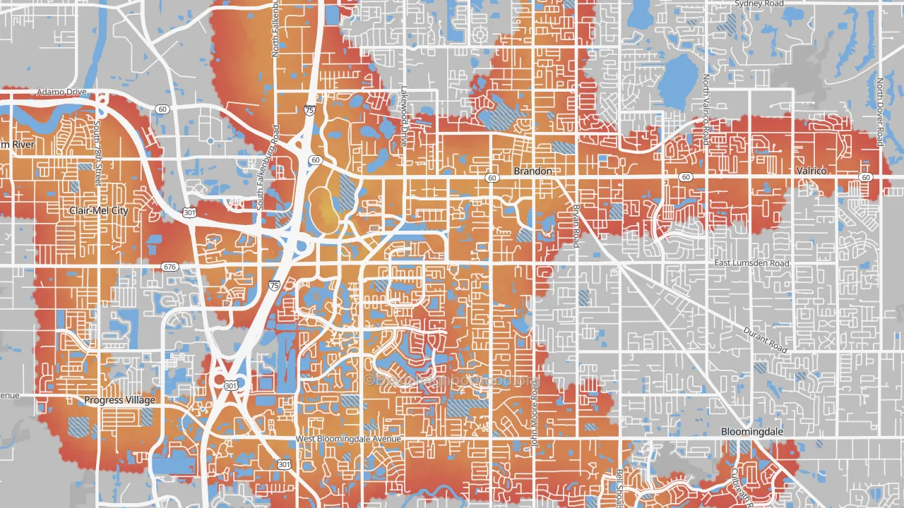 Transit Grade map of Brandon, FL