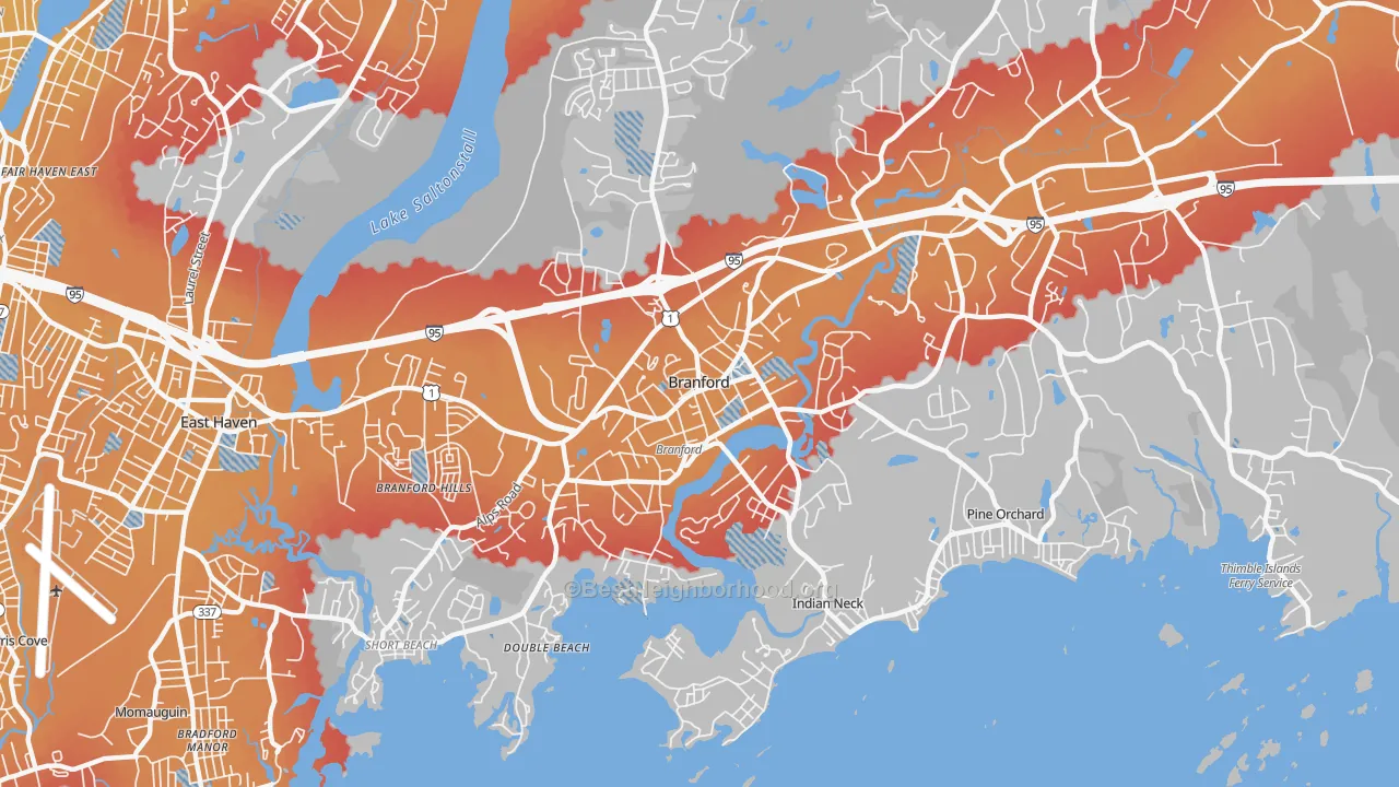 Transit Grade map of Branford Center, CT