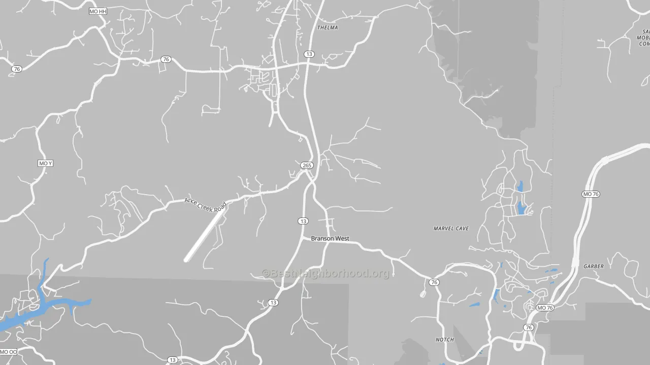 Transit Grade map of Branson West, MO