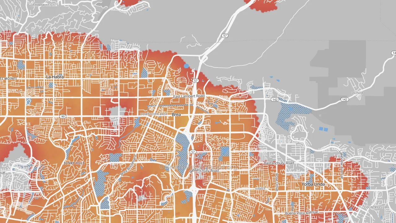Transit Grade map of Brea-Olinda, Brea, CA