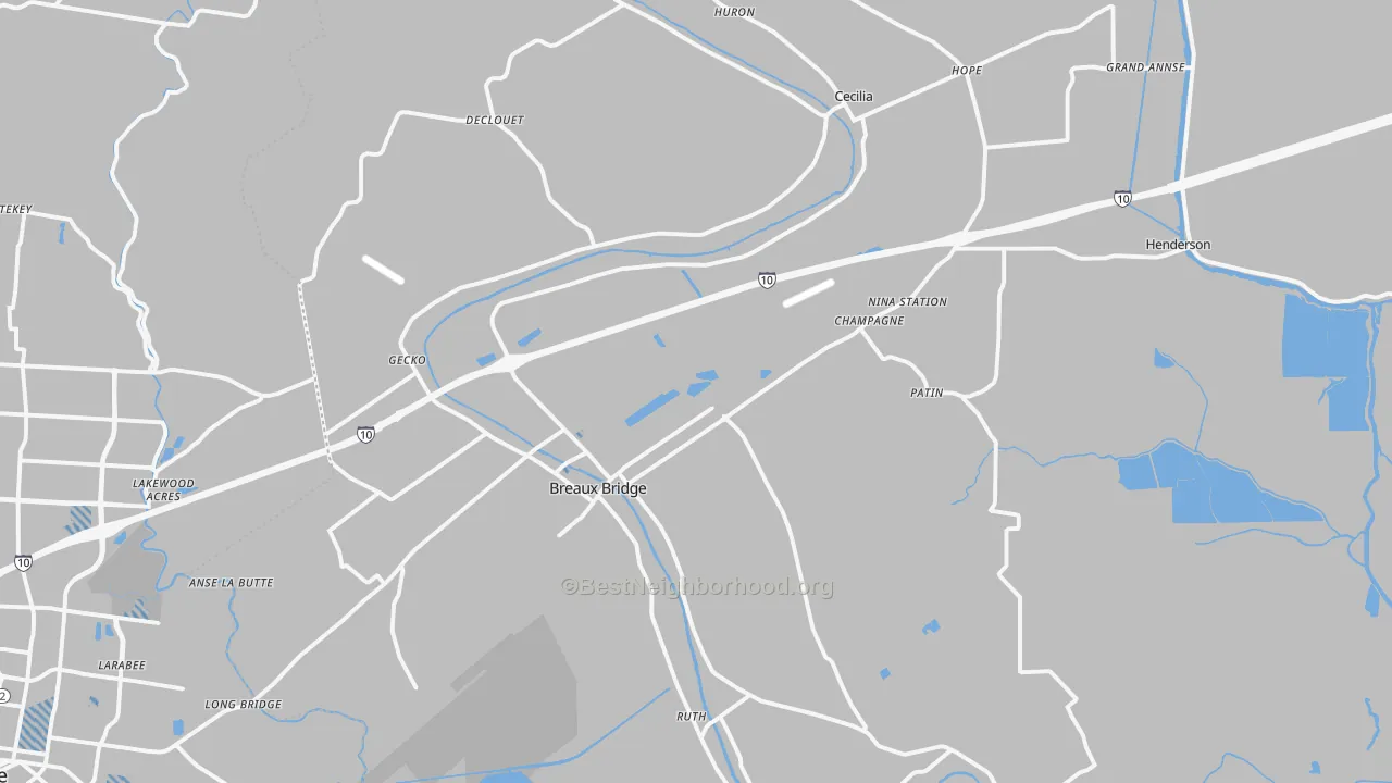 Transit Grade map of Breaux Bridge, LA