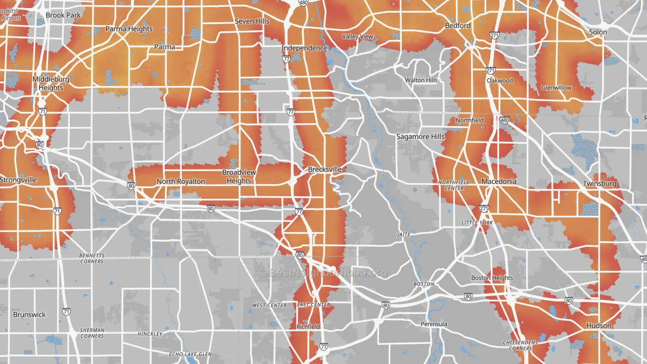 Transit Grade map of Brecksville, OH