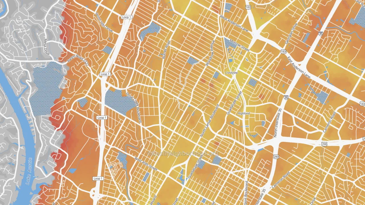 Transit Grade map of Brentwood, Austin, TX