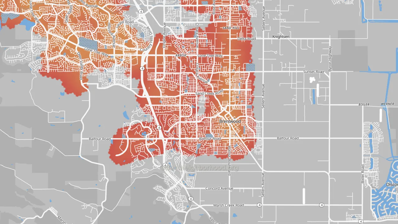 Transit Grade map of Brentwood, CA