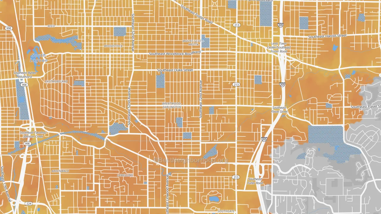Transit Grade map of Brentwood-Darlington, Portland, OR