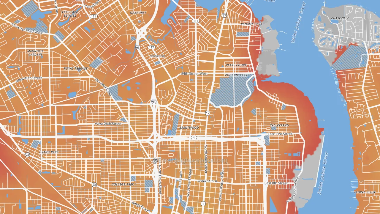 Transit Grade map of Brentwood, Jacksonville, FL
