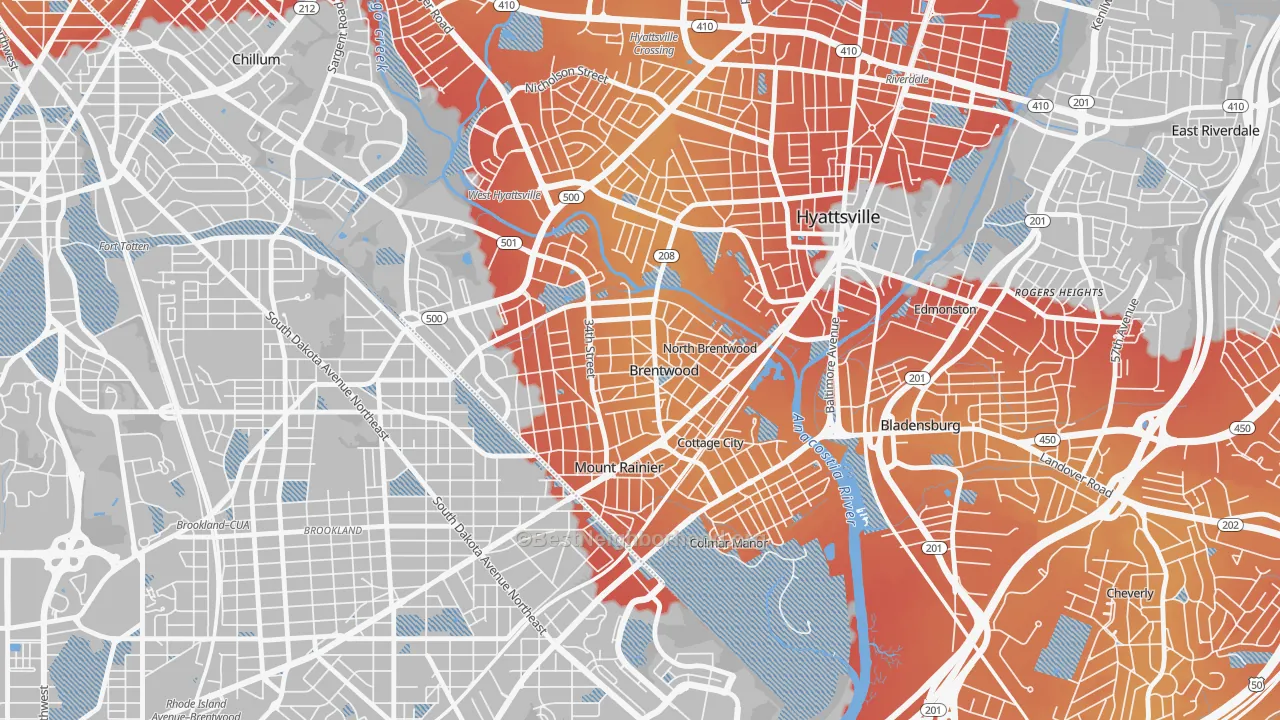 Transit Grade map of Brentwood, MD