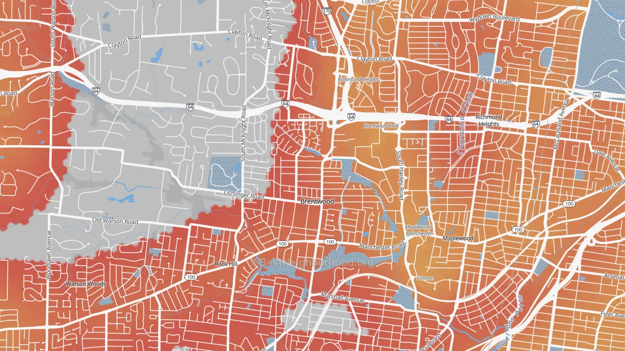 Transit Grade map of Brentwood, MO