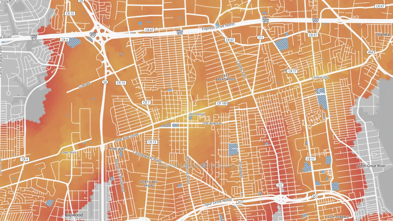 Transit Grade map of Brentwood, NY