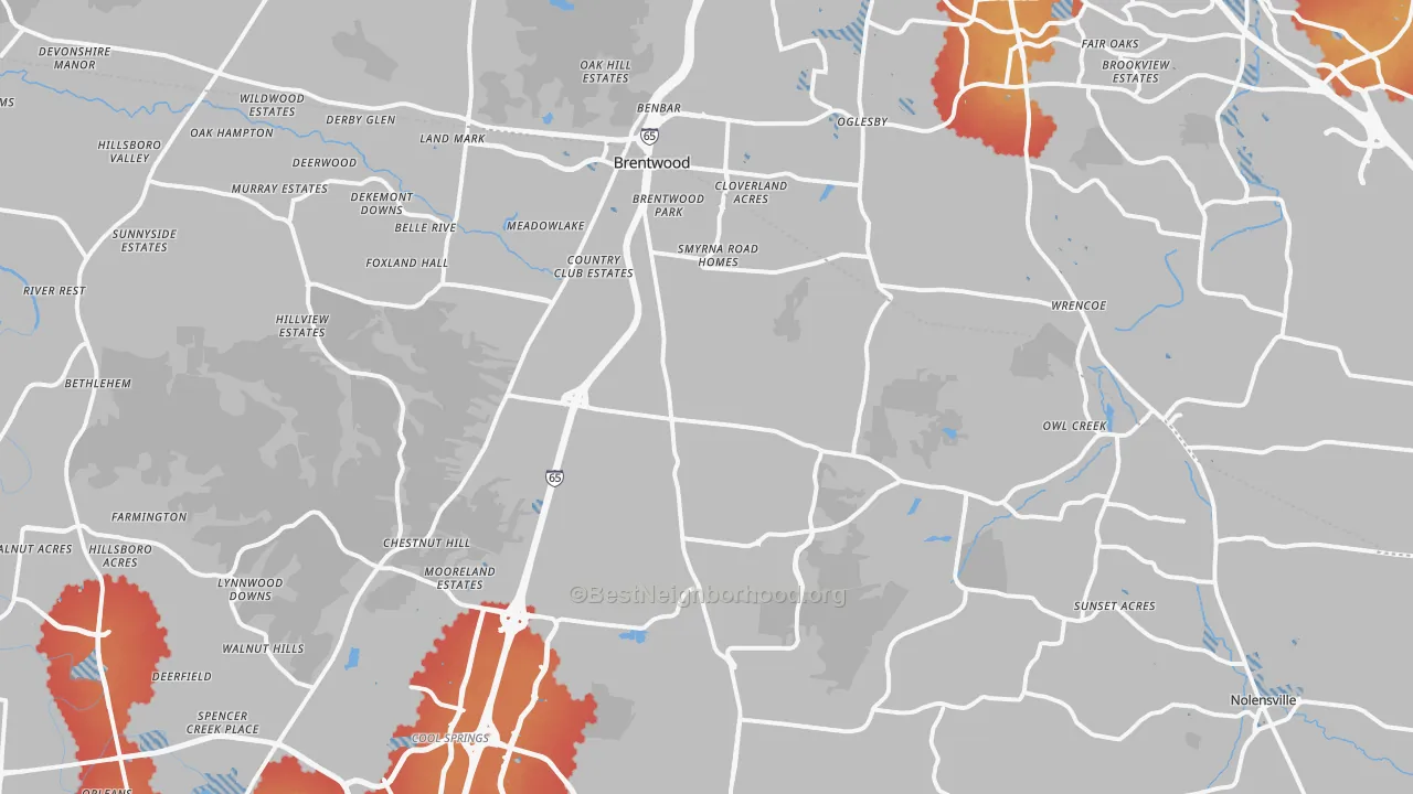 Transit Grade map of Brentwood, TN