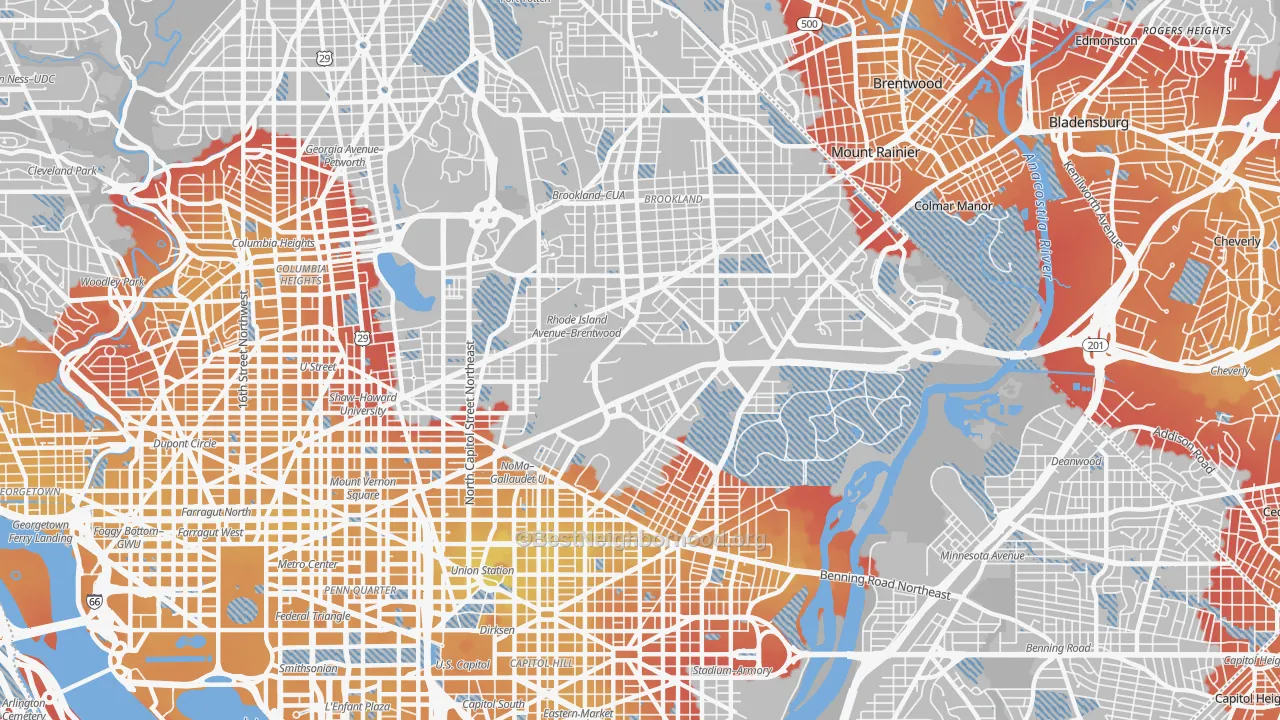 Transit Grade map of Brentwood, Washington, DC