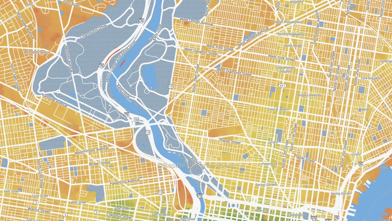 Transit Grade map of Brewerytown, Philadelphia, PA