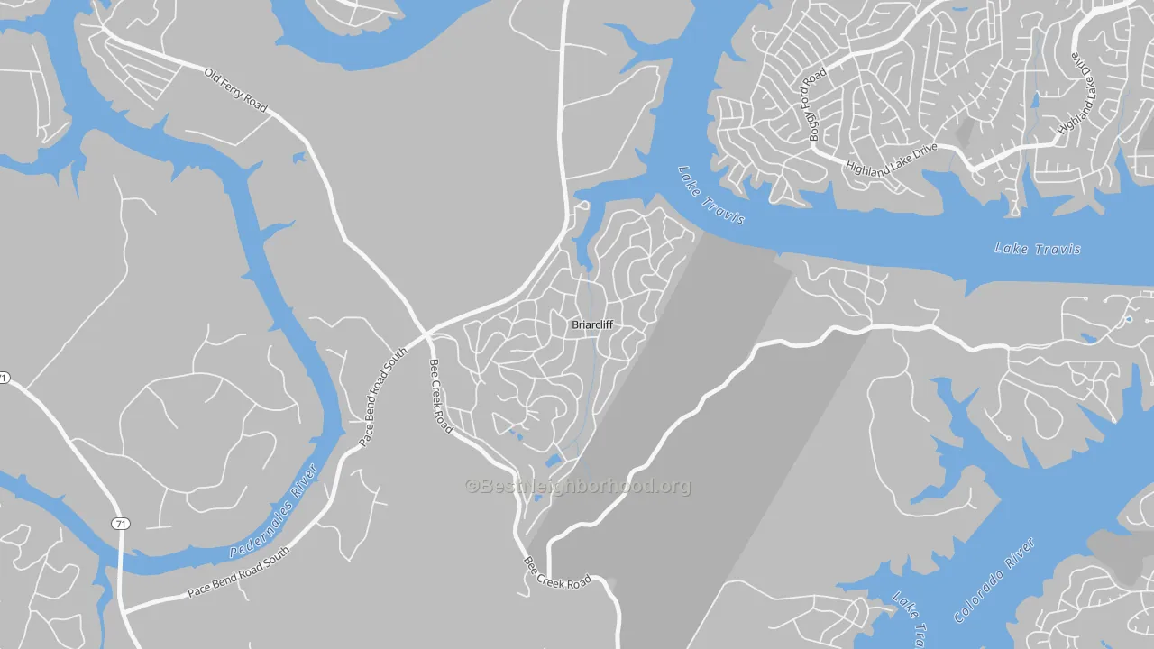 Transit Grade map of Briarcliff, TX