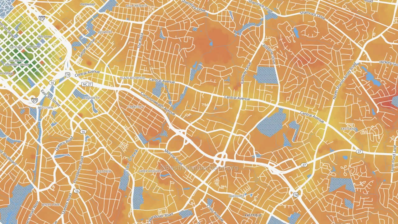 Transit Grade map of Briarcreek-Woodland, Charlotte, NC