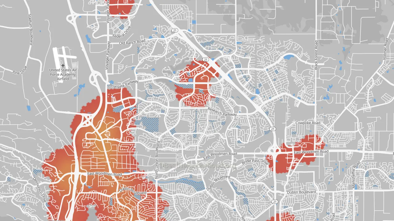 Transit Grade map of Briargate, Colorado Springs, CO
