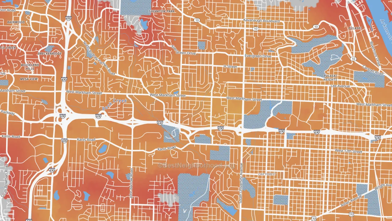 Transit Grade map of Briarwood, Little Rock, AR